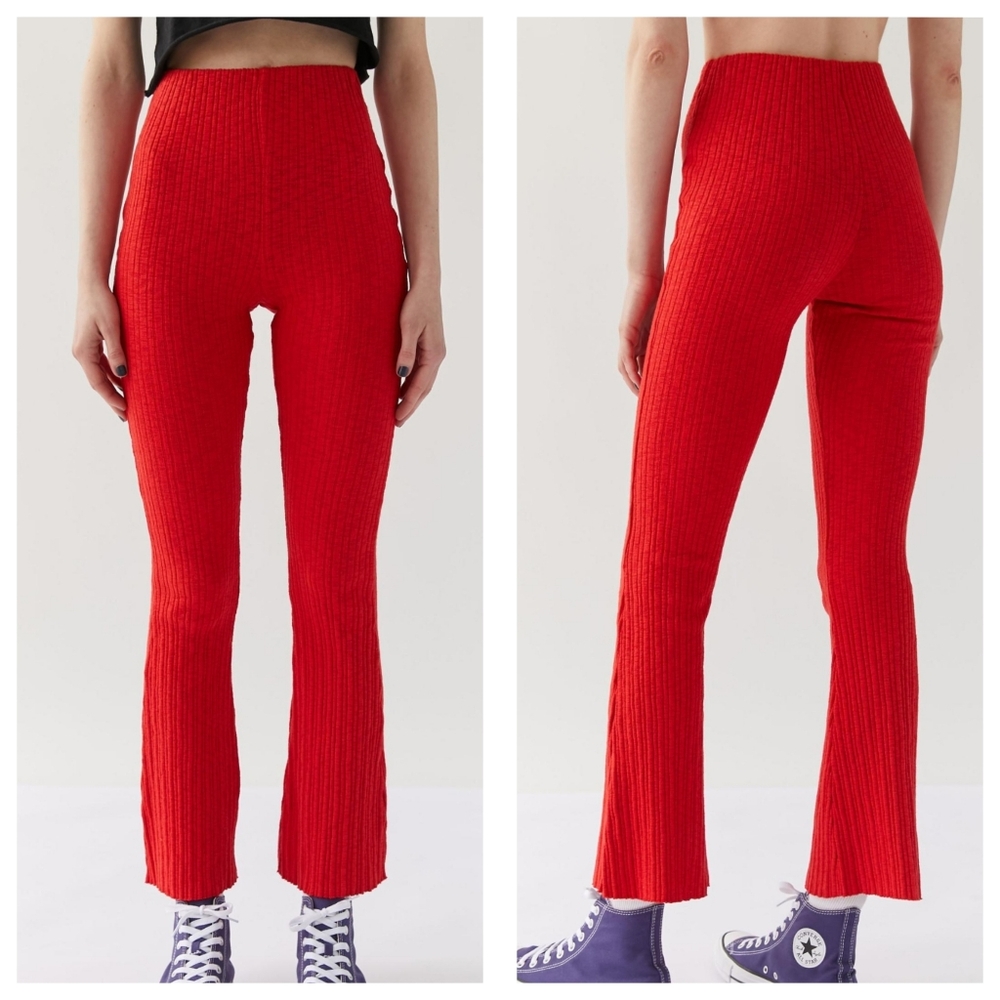 Urban Outfitters UO Rosie Ribbed Red Flare Leg Cotton Blend Pants Size Small. - Picture 1 of 11